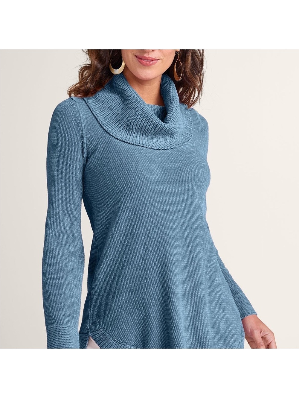 Soft Surroundings Blue Chenille Cowl Neck Sweater